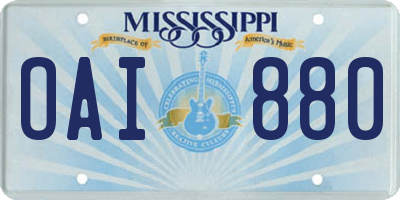 MS license plate OAI880