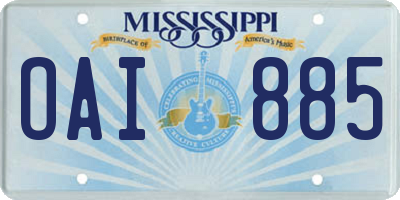 MS license plate OAI885