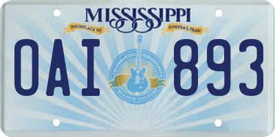 MS license plate OAI893