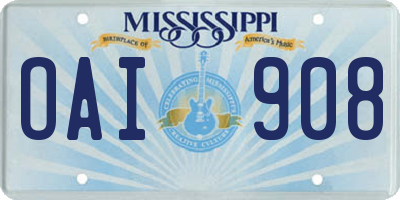 MS license plate OAI908