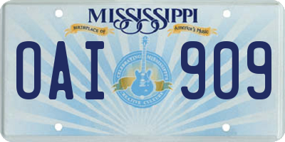 MS license plate OAI909