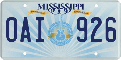 MS license plate OAI926