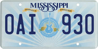 MS license plate OAI930