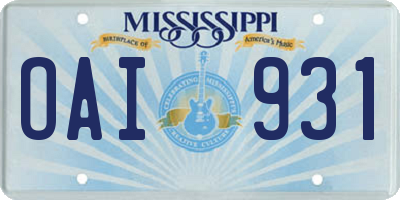 MS license plate OAI931