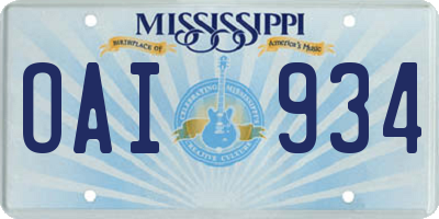MS license plate OAI934