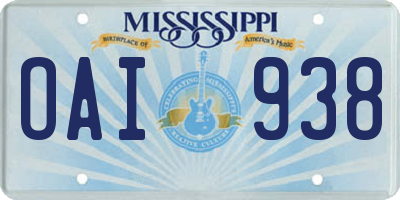 MS license plate OAI938