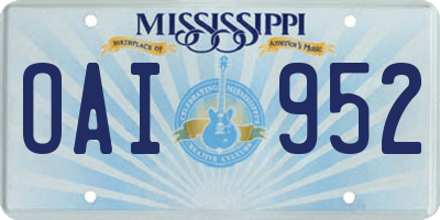 MS license plate OAI952