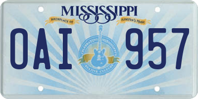 MS license plate OAI957