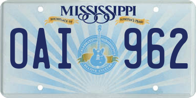 MS license plate OAI962