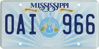 MS license plate OAI966