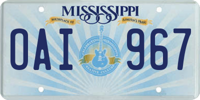 MS license plate OAI967