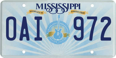 MS license plate OAI972