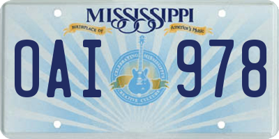 MS license plate OAI978