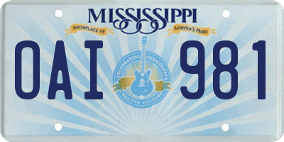 MS license plate OAI981