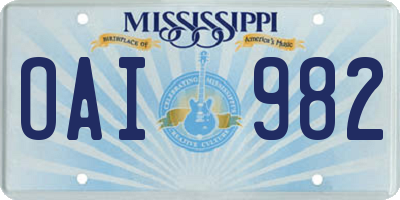 MS license plate OAI982