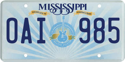 MS license plate OAI985