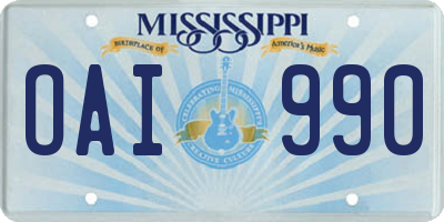 MS license plate OAI990