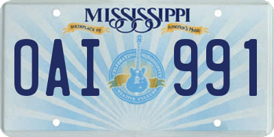 MS license plate OAI991