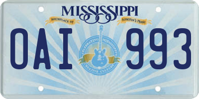 MS license plate OAI993