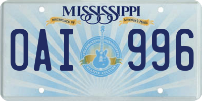 MS license plate OAI996