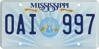 MS license plate OAI997
