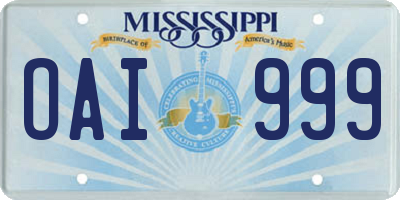 MS license plate OAI999