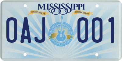 MS license plate OAJ001