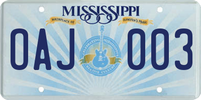 MS license plate OAJ003
