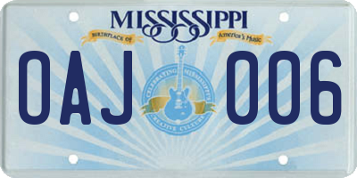 MS license plate OAJ006