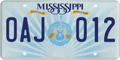 MS license plate OAJ012