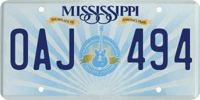 MS license plate OAJ494