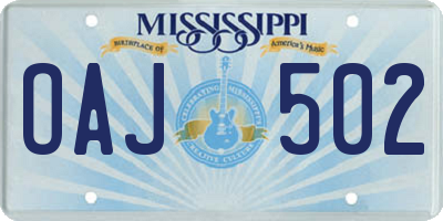 MS license plate OAJ502