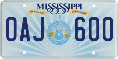 MS license plate OAJ600
