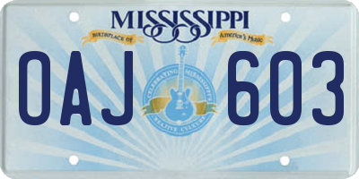MS license plate OAJ603