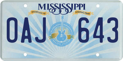 MS license plate OAJ643
