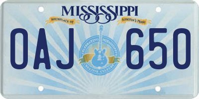 MS license plate OAJ650
