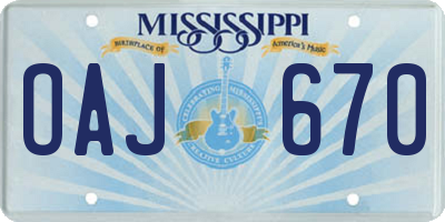 MS license plate OAJ670