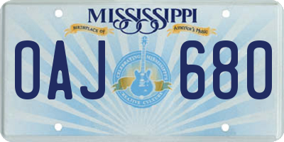 MS license plate OAJ680