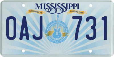MS license plate OAJ731