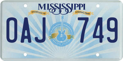 MS license plate OAJ749