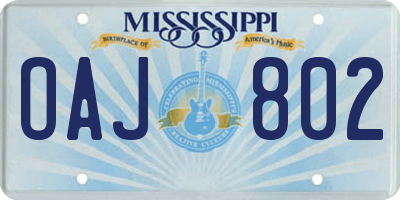 MS license plate OAJ802