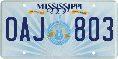 MS license plate OAJ803