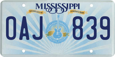 MS license plate OAJ839