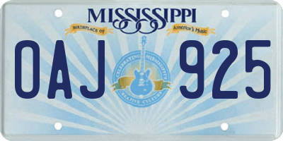 MS license plate OAJ925