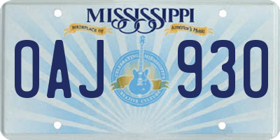 MS license plate OAJ930