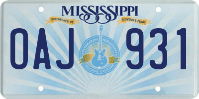 MS license plate OAJ931
