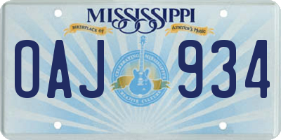 MS license plate OAJ934