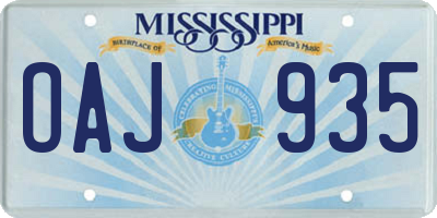 MS license plate OAJ935