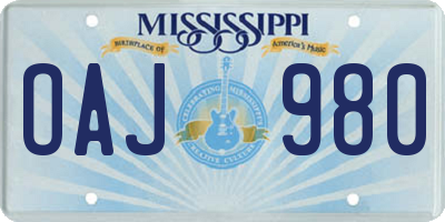 MS license plate OAJ980