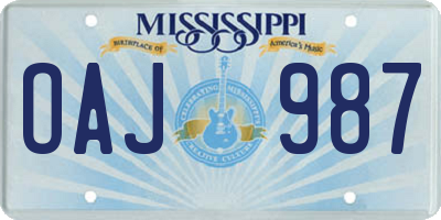 MS license plate OAJ987